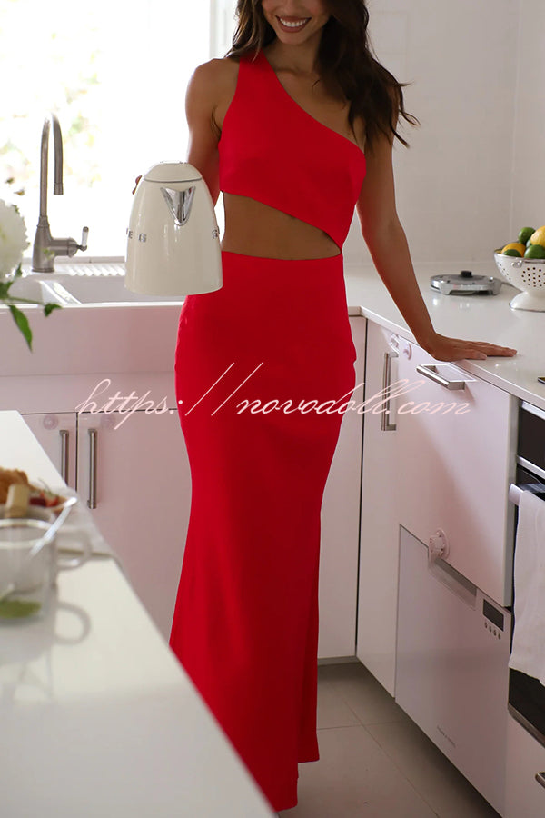 Solid Color Sexy One Shoulder Off Waist Maxi Dress