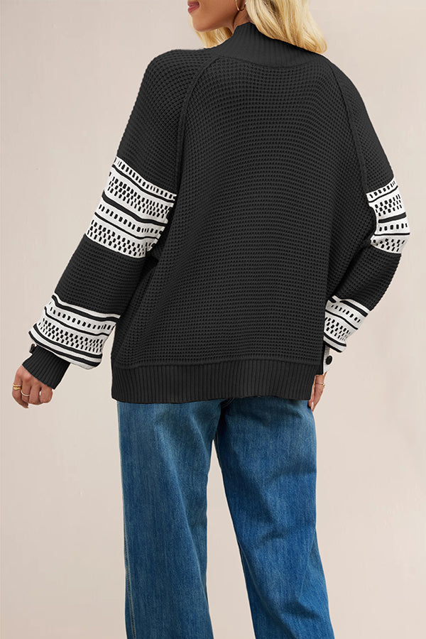Stylish Color-blocked Loose Long-sleeved Knit Sweater