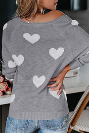 Stylish Color-blocked Heart-patterned Long-sleeved Loose Knit Sweater