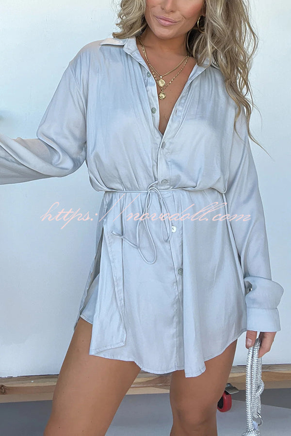 Solid Color Long Sleeve Button Casual Shirt-Style Rompers