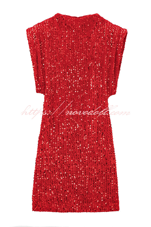 Fashionable Sequined Round Neck Sleeveless Slim-fit Mini Dress
