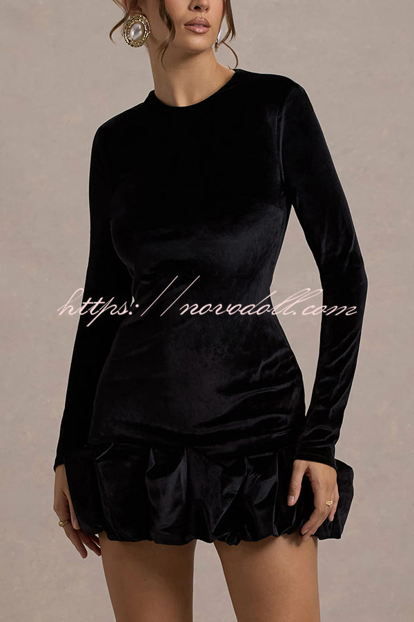Solid Color Velvet Slim-fit Long-sleeved Mini Dress