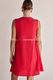 Solid Sleeveless Lace-up Loose Pleated Mini Dress