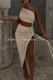 Juliana Rope Detail Ruched One Shoulder Cutout Stretch Maxi Dress
