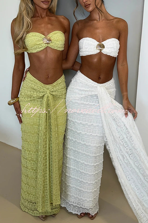 Fashion Metal Shell Embellished Sexy Bandeau and Elastic Tie Maxi Skirt Set