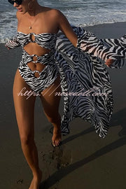 Marsie Zebra-print Ring Cutout Details Off Shoulder Stretch One-Piece Swimsuit
