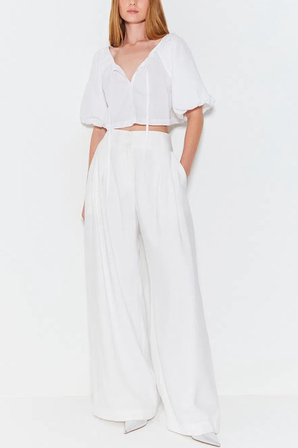 Adriano Double Button High Waist Pocketed Wide Leg Pants