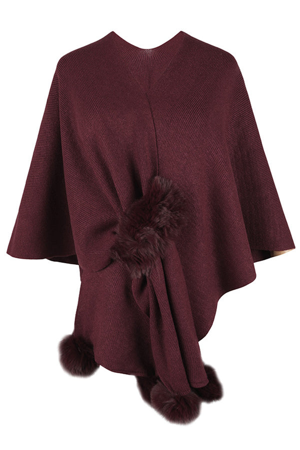 Solid Color Fur Ball Casual Knitted Shawl Cardigan