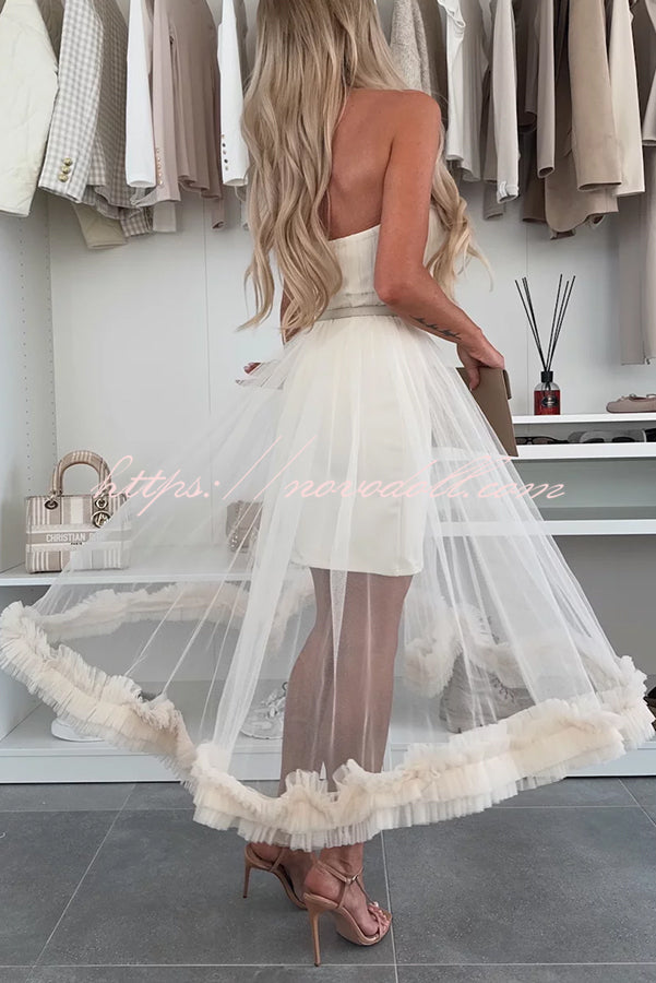 Fairytale Charm Tulle Off Shoulder Ruffles Trim A-line Midi Dress