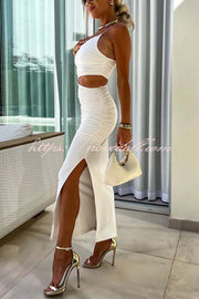 Sexy Partner Asymmetrical Cutouts Slit Stretch Maxi Dress