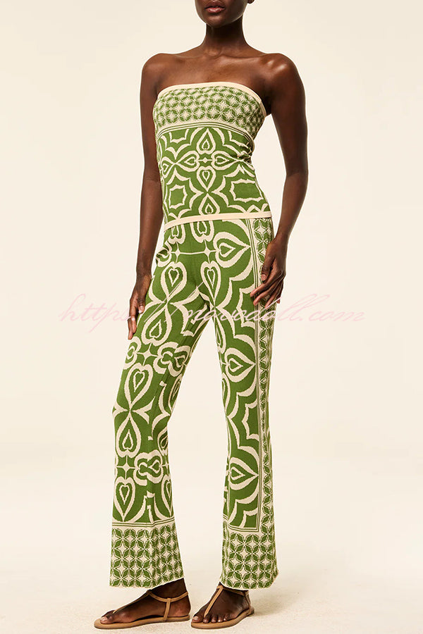 Orla Knit Mosaic Tile Print Bandeau and High Rise Stretch Flared Pants Set