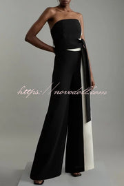 Fashionable for Formal Color Block Tie-up Bandeau Wide Leg Jumpsuit