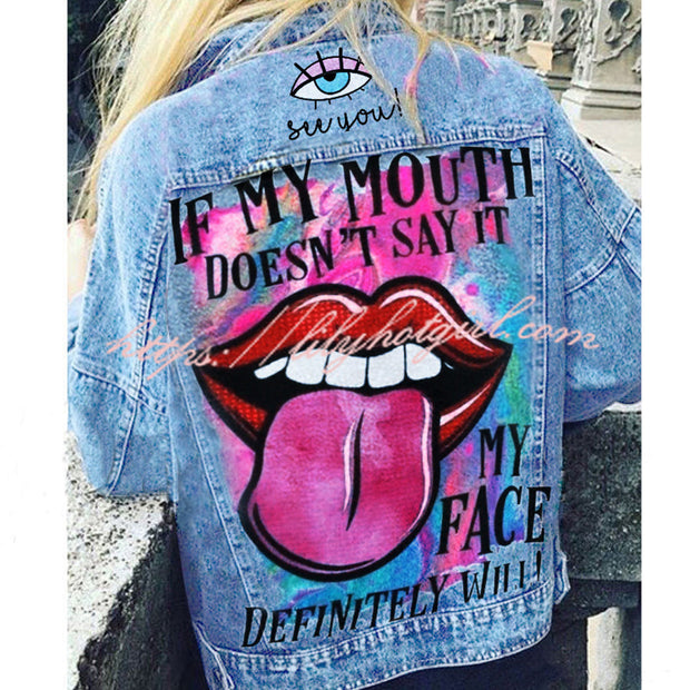 Halloween Print Long Sleeve Denim Jacket