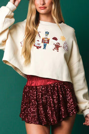 Christmas Sequined Casual Cropped Sweatshirt