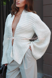 Retro V-neck Long-sleeved Sexy Hollow Loose Knitted Cardigan