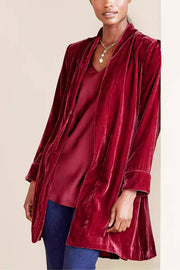 Solid Color Velvet Long-sleeved Loose Mid-length Coat