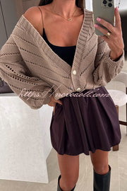Fashion Hollow Knitted V-neck Button Loose Cardigan