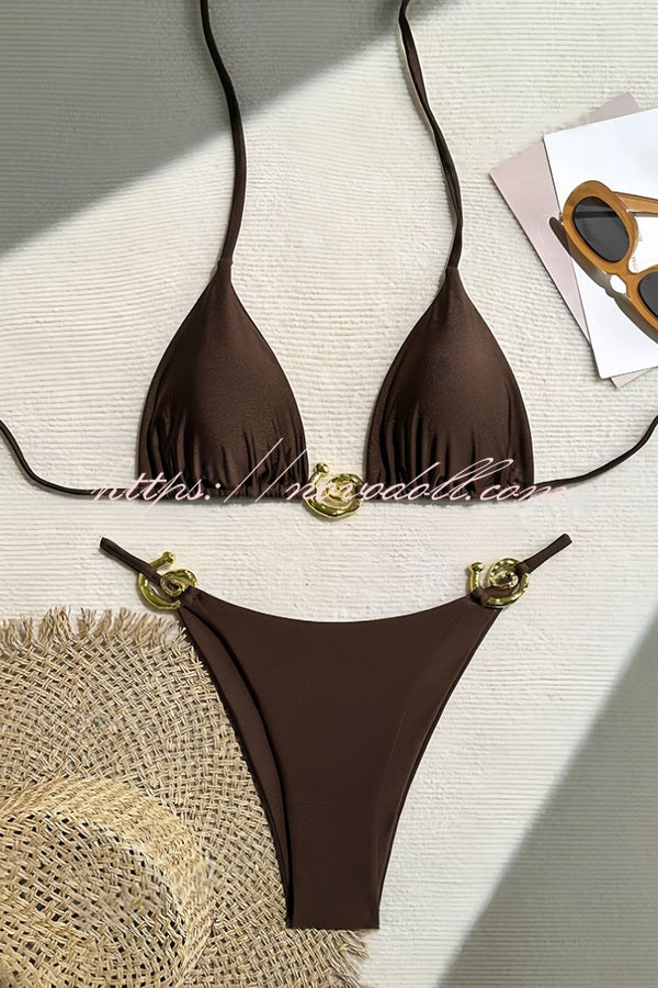 Sexy Halterneck Lace-up Metallic Stretch Two-piece Bikini Swimsuit