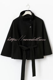 Fashionable Stand Collar Button Waist Tie Loose Cape