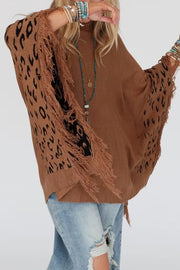 Fashionable Round Neck Tassel Loose Knitted Sweater