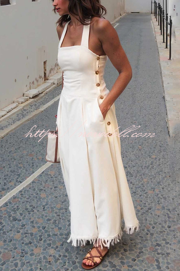 Bohemian Square Neck Pocket Tassel Holiday Maxi Dress
