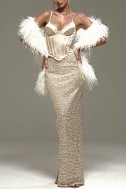 The Great Gatsby Embellished Sequin Mid Rise Flare Maxi Skirt