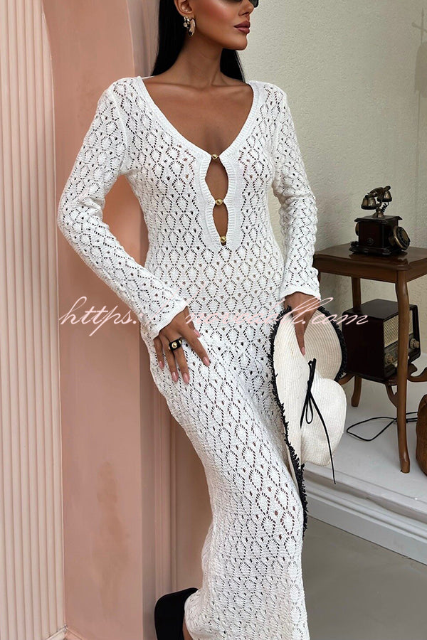 Fashion V-neck Long-sleeved Hollow Slim Maxi Dress
