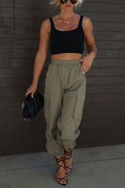 Let＊s Rewind Nylon Elastic Waist Pocketed Cargo Pants