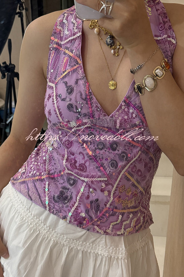 Fashion Sequined Casual V-neck Backless Slim Vest