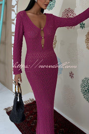 Fashion V-neck Long-sleeved Hollow Slim Maxi Dress