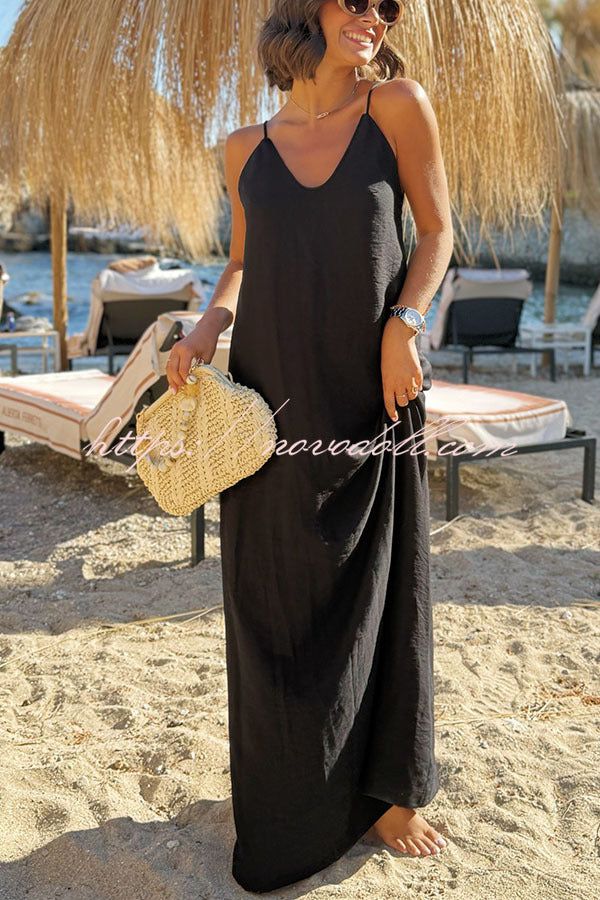 Sunny Beach Straps Unique Beaded Detail Backless Slit Maxi Dress