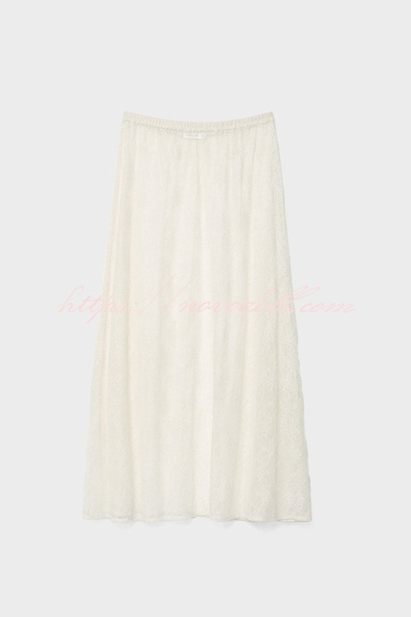 Elegant Casual Feeling Floral Lace Elastic Waist Maxi Skirt