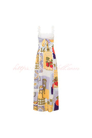 Chelsea Ric Rac Trims Unique Print Back Tie-up Maxi Dress