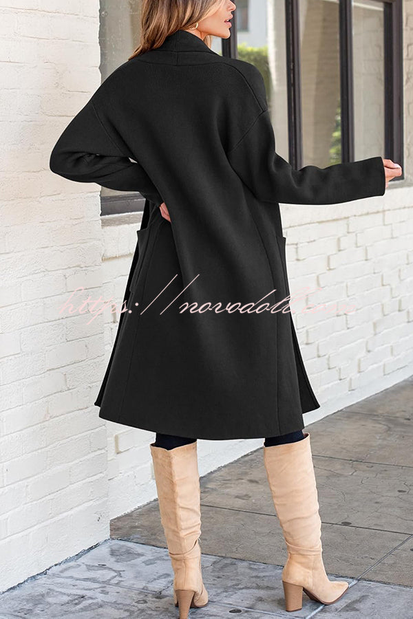Solid Color Long-sleeved Casual Loose Pocket Mid-length Cardigan