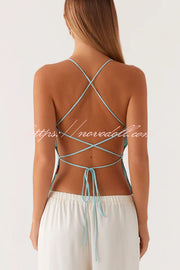 Dazzling Sequin Beaded Material Back Lace-up Loose Tank