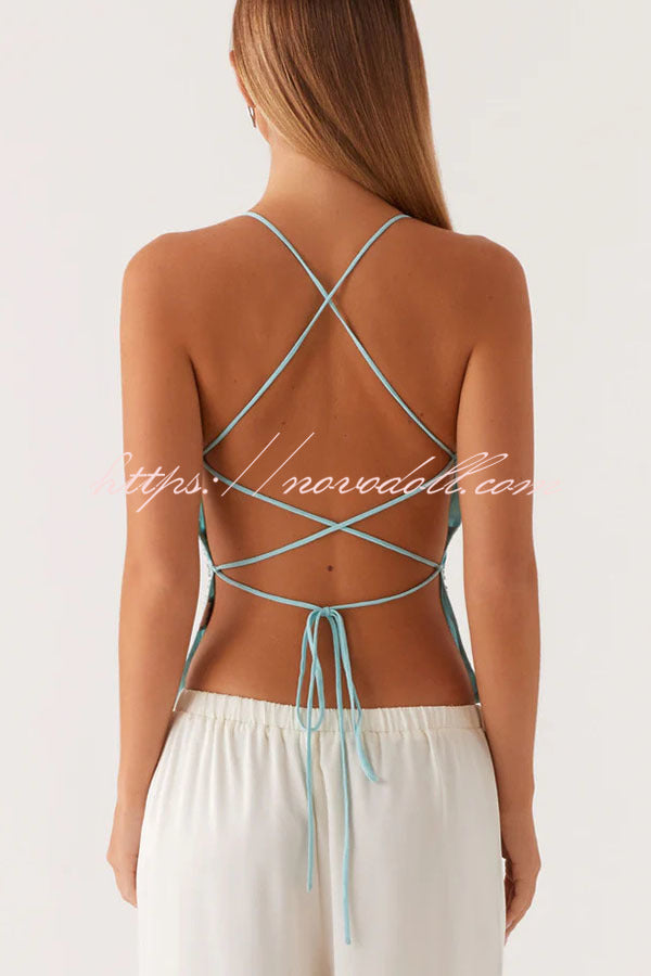 Dazzling Sequin Beaded Material Back Lace-up Loose Tank