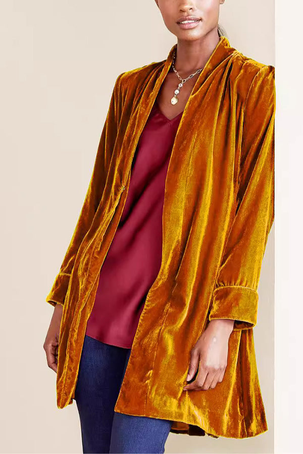 Solid Color Velvet Long-sleeved Loose Mid-length Coat