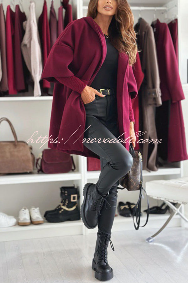 Solid Color Loose Pocket Hooded Long Sleeve Jacket