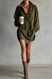 Fashionable Loose-fitting Long-sleeved Shirt-style Retro Mini Dress
