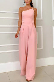 Elegant Bandeau Back Zip Cropped Top and High Waist Pocket Wide Leg Pants Set