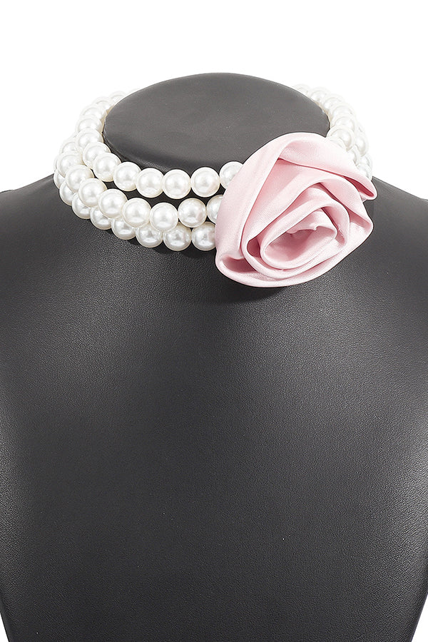 Retro Romantic Hepburn Style Pearl Rose Necklace