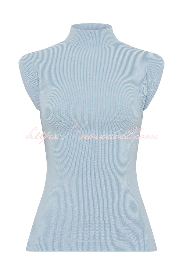 Effortless Chic Ribbed Knit High Neck Open Back Stretch Top