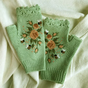 Hand Embroidered Gloves Women's Knitted Gloves Flower Gloves