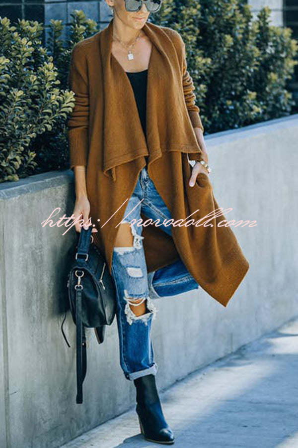 Fireside Pocketed Oversized Drape Neckline Knit Cardigan