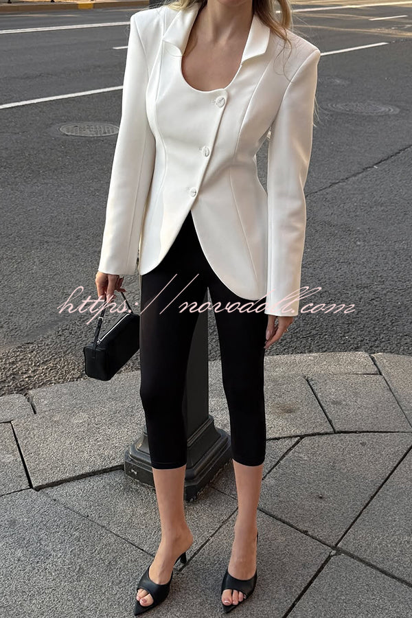 Solid Color Lapel Long Sleeve Casual Button Blazer