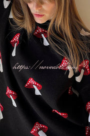 Mushroom Pattern Casual Loose Round Neck Knitted Sweater