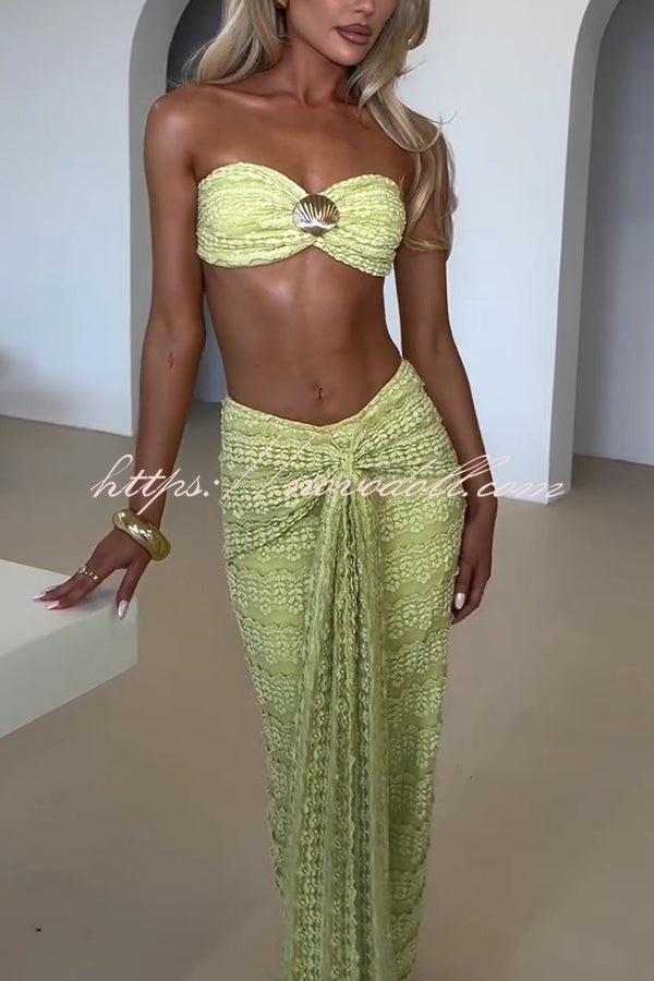 Fashion Metal Shell Embellished Sexy Bandeau and Elastic Tie Maxi Skirt Set