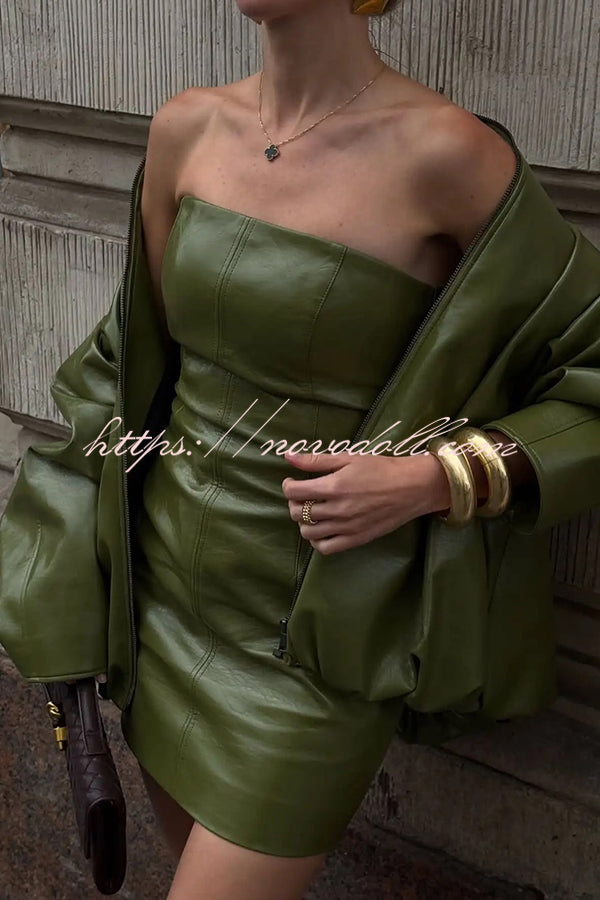 Solid Color Loose Long Sleeve Pocket Casual Leather Jacket