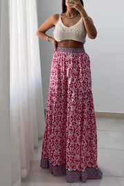 Unique Print Elastic High Waist Tie Pocket Wide Leg Pants