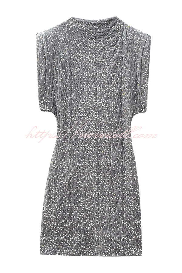 Fashionable Sequined Round Neck Sleeveless Slim-fit Mini Dress